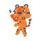 Cute Little Striped Tiger Cub with Orange Fur Sneaking Vector Illustration