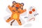 Cute Little Striped Tiger Cub with Orange Fur on Snow Making Star Enjoying Winter Holiday Vector Illustration
