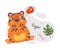 Cute Little Striped Tiger Cub Sitting with Full Belly Vector Composition