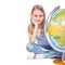 Cute little student girl with globe. School Education Concept