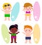 Cute little summer kids with surf set