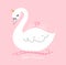 Cute little swan princess on pink background. Vector.