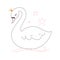 Cute little swan princess on white background. Vector.