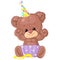 Cute little teddy bear with gift box and balloons. Birthday greeting card. Happy moment. Congratulation.