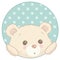 Cute Little Teddy Bear Peeking from a Polka Dot Patterned Circle