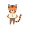 Cute Little Tiger Businessman Standing Confidently, Adorable Wild Animal Cartoon Character Vector Illustration