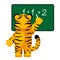 Cute little Tiger teacher math character isolated. Happy club cartoon striped tiger at school