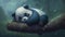 a cute little tired panda on a tree, children good night style, generative ai technology