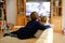 Cute little toddler girl and school kid boy watching animal movie or movie on tv. Happy healthy children, siblings