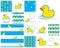 Cute little toy rubber duck icon pattern set