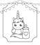 cute little unicorn with milk bottle baby and garlands