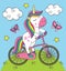 Cute little unicorn rides bicycle