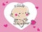 Cute little valentine`s day cupid with bow and arrow