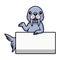 Cute little walrus cartoon with blank sign