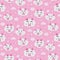 Cute little white clouds seamless pattern with flowers and bow tie on plush pink background