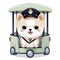 Cute little white puppy dog as tram driver, cartoon chibi style, AI generative