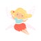 Cute Little Winged Fairy with Blonde Hair, Beautiful Flying Girl Character in Fairy Costume with Magic Wand Vector