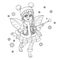 Cute little winter fairy girl with a Magic wand outlined picture for coloring