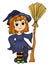 Cute little witch with a cat and broom