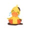 Cute little yellow duckling character sitting in a mud puddle and crying vector Illustration on a white background