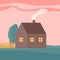 Cute living house. Ecological building with chimney. Flat vector illustration.