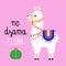 Cute llama alpaca vector graphic design with an inspirational quote no drama llama. Llama character illustration for nursery desig