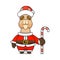 cute llama or alpaca â€‹â€‹wearing santa costume holding candy cane for christmas