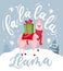 Cute llama Christmas card with lettering inscription