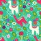 Cute llama seamless pattern with flower