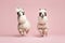 cute llamas in headphones dancing on a pink background, Generative AI