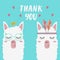 Cute llamas on a mint background with the words `thank you`.