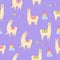 Cute llamas seamless pattern. Alpacas in birthday hats, gift boxes and flags. Background for birthday and baby shower