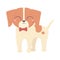Cute llittle dog standing wtih bow tie domestic cartoon animal, pets