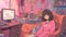 Cute LOFI Girl in a room illustration, anime manga style wallpaper background design, Generative AI