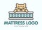 Cute logo of hybrid mattress with sleeping kitty. Twin Mattress funny emblem