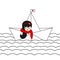 Cute lonely girl in a paper boat sailing in the sea vector illustration