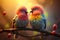 Cute lovebirds with romantic hearts