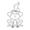 Cute lovely black and white cartoon character wizard frog funny vector illustration for coloring art