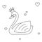 Cute lovely black and white princess swan vector illustration for coloring art