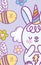 Cute lovely bunny party hat bees flowers cloud cartoon