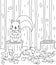 Cute lovely cartoon squirrel in the woods vector funny black and white illustration for coloring art