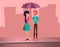 Cute Lovely Couple Holding Colorfull Umbrella On Street
