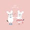 Cute and lovely hand drawn cute couple french bulldog pug lover  holding flower, happy valentine`s day, love concept