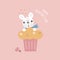 Cute and lovely hand drawn french bulldog pug with cupcake, love concept, happy valentine`s day, birthday