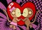 Cute lovely monkey boy and girl kissing cartoon valentine background