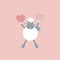 cute and lovely sheep holding hearts, happy valentine\\\'s day, birthday, love concept