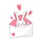 Cute lovely sweet rabbit popping out from envelope and greeting, celebrating Valentine`s Day