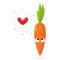 Cute loving carrot in the style of a cartoon thinks about love. on a white background