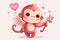 Cute and loving cupid monkey with wings. Kawaii illustration for valentine\\\'s card Generative AI