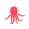 Cute loving octopus surrounded by pink hearts. Funny cartoon character of sea animal. Flat vector design for social
